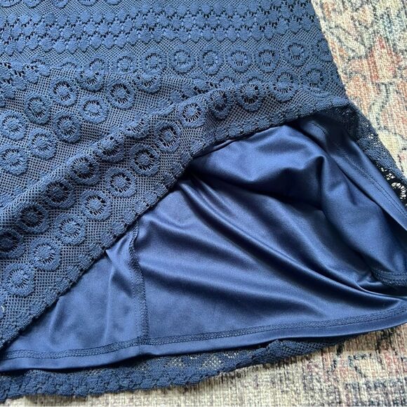Jessica Howard Lace Overlay 3/4 Sleeve Elegant Navy Lace Sheath Dress Size 8 - Picture 9 of 11